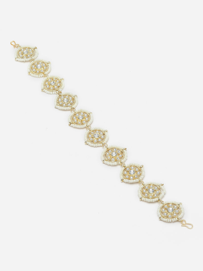 Gold-Plated White Kundan studded Handcrafted Head Chains