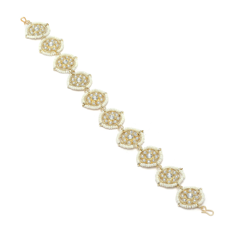 Gold-Plated Round Shape White Kundan studded Matha Patti