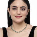 Rhodium-Plated American Diamond Studded Leaf & Circular Shaped Necklace With Earrings Set