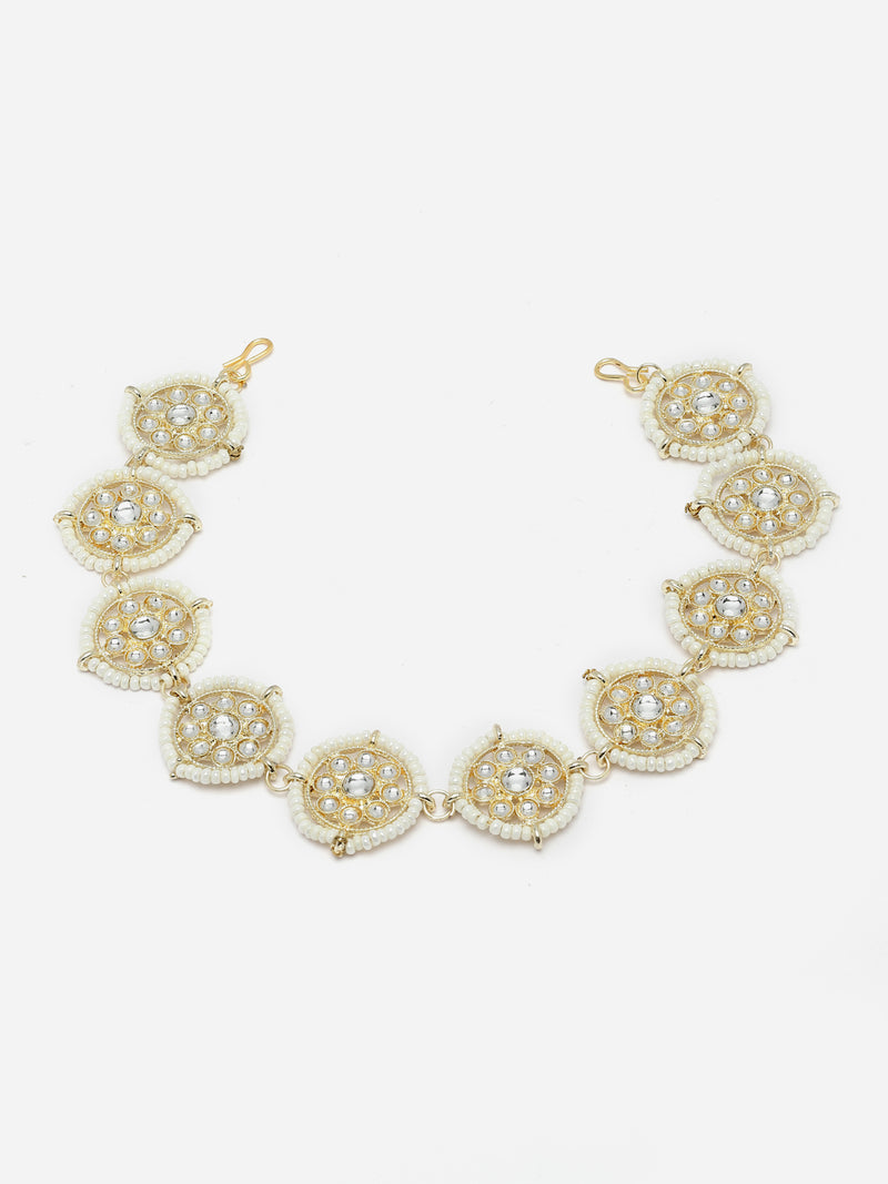 Gold-Plated White Kundan studded Handcrafted Head Chains