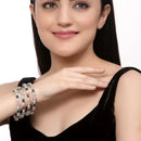 Rhodium-Plated Multi-Colour Oval Shape American Diamond Studded Handcrafted Bangles Set of 4