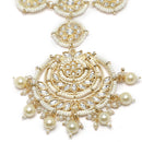 Gold-Plated Round White Kundan studded Crescent Shaped Sheeshphool