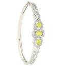 Rhodium-Plated Silver Toned Teardrop & Square Shaped Light Green American Diamond Studded Bracelet