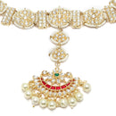 Gold-Plated Round & Rectangular White Kundan studded Crescent Shaped Sheeshphool