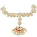 Gold-Plated Round & Rectangular White Kundan Crescent Shaped Sheeshphool