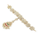 Gold-Plated Round & Rectangular White Kundan studded Crescent Shaped Sheeshphool