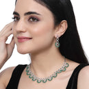 Rhodium-Plated Green American Diamond Studded Classic Necklace with Earrings Jewellery Set