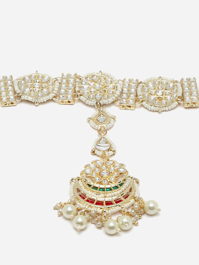 Gold-Plated White Kundan studded Borla Style Vilandi Crescent Shaped Sheeshphool