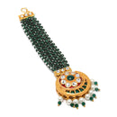 Gold-Plated Round Green Kundan & Pearl Maang Tikka