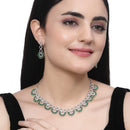 Rhodium-Plated Green American Diamond Studded Classic Necklace with Earrings Jewellery Set