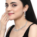 Rhodium-Plated White American Diamond Studded Intriguing Necklace & Earrings Jewellery Set