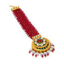 Gold-Plated Round Red Kundan & Pearl Maang Tikka