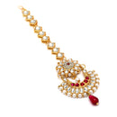 Gold-Plated Chandbali-Style  White & Pink Kundan Pearl studded Maang Tikka