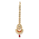 Gold-Plated Chandbali-Style  White & Pink Kundan Pearl studded Maang Tikka