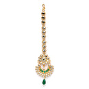 Gold-Plated Chandbali-Style  White & Green Kundan Pearl studded Maang Tikka