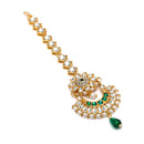 Gold-Plated Chandbali-Style  White & Green Kundan Pearl studded Maang Tikka