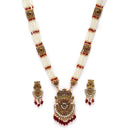 Gold-Plated Artifical Stones Studded & Beaded Intricate Long Necklace with Earrings Jewellery Set