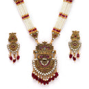 Gold-Plated Artifical Stones Studded & Beaded Intricate Long Necklace with Earrings Jewellery Set