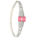 Rhodium Plated Silver Toned Square Shape Ruby Red American Diamond Studded Bracelet