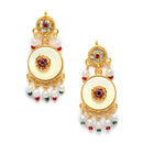 Gold-Plated Pink Kundan & White Pearls Studded & Beaded Long Meenakari Necklace with Earrings Jewellery Set