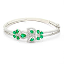 Rhodium-Plated Silver Toned Leaf Shaped Emerald Green American Diamond Studded Bracelet
