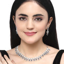 Rhodium-Plated Navy Blue American Diamonds Studded Voguish Necklace & Earrings Jewellery Set