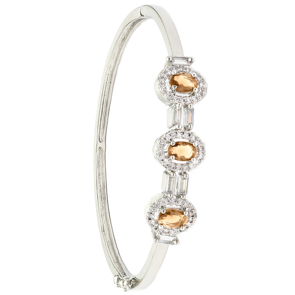 Rhodium-Plated Orange Oval Shape American Diamond Studded Kada Bracelet