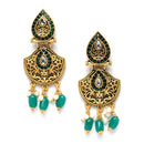 Gold-Plated Cubic Zirconia Studded & Beaded Long Meenakari Necklace with Earrings Jewellery Set