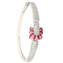 Rhodium-Plated Silver Toned Petal Shaped Red American Diamond Studded Bracelet