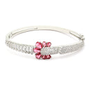 Rhodium-Plated Silver Toned Petal Shaped Red American Diamond Studded Bracelet
