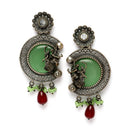 Oxidised Silver-Plated Lime Green Stone Studded & Beaded Antique Matte God Krishna Jewellery Set