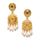 Gold-Plated Green & White Kundan Studded & Beaded Choker Meenakari Necklace with Earrings Jewellery Set