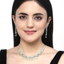 Rhodium-Plated Sea Green American Diamond Studded Intriguing Necklace & Earrings Jewellery Set