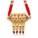 Gold-Plated Red & White Kundan Studded & Beaded Choker Meenakari Necklace