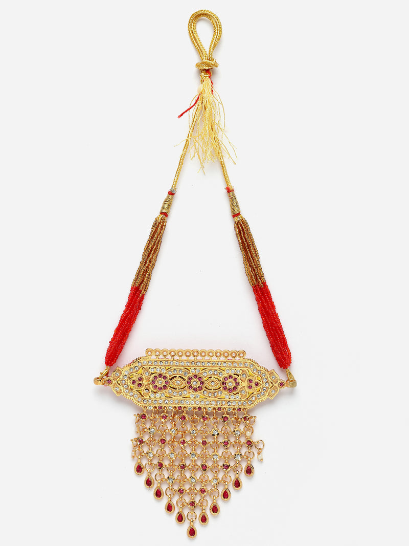 Gold-Plated Pink & White Kundan Studded & Beaded Choker Meenakari Necklace