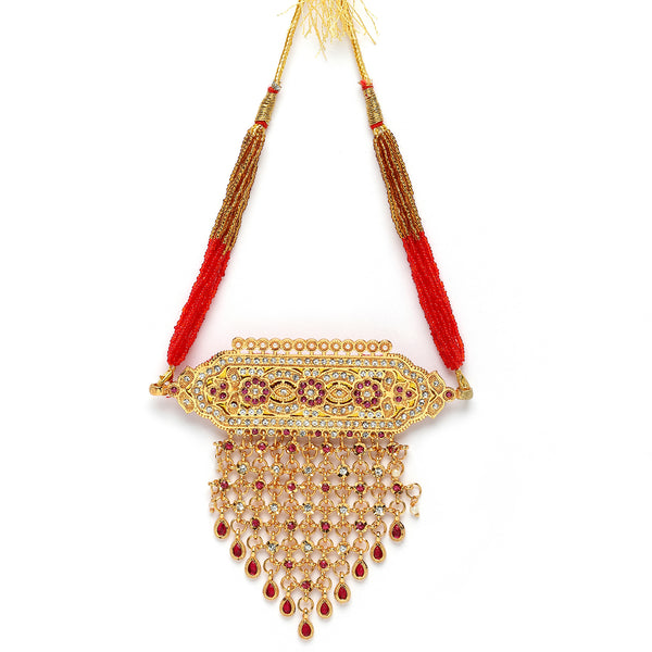 Gold-Plated Pink & White Kundan Studded & Beaded Choker Meenakari Necklace