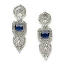 Rhodium-Plated Navy Blue American Diamond Studded Leaf Shaped Necklace with Earring Jewellery Set