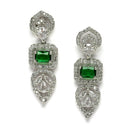 Rhodium-Plated Green American Diamond Studded Leaf Shaped Necklace with Earrings Jewellery Set