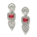 Rhodium-Plated Red American Diamond Studded Leaf Shaped Necklace with Earrings Jewellery Set