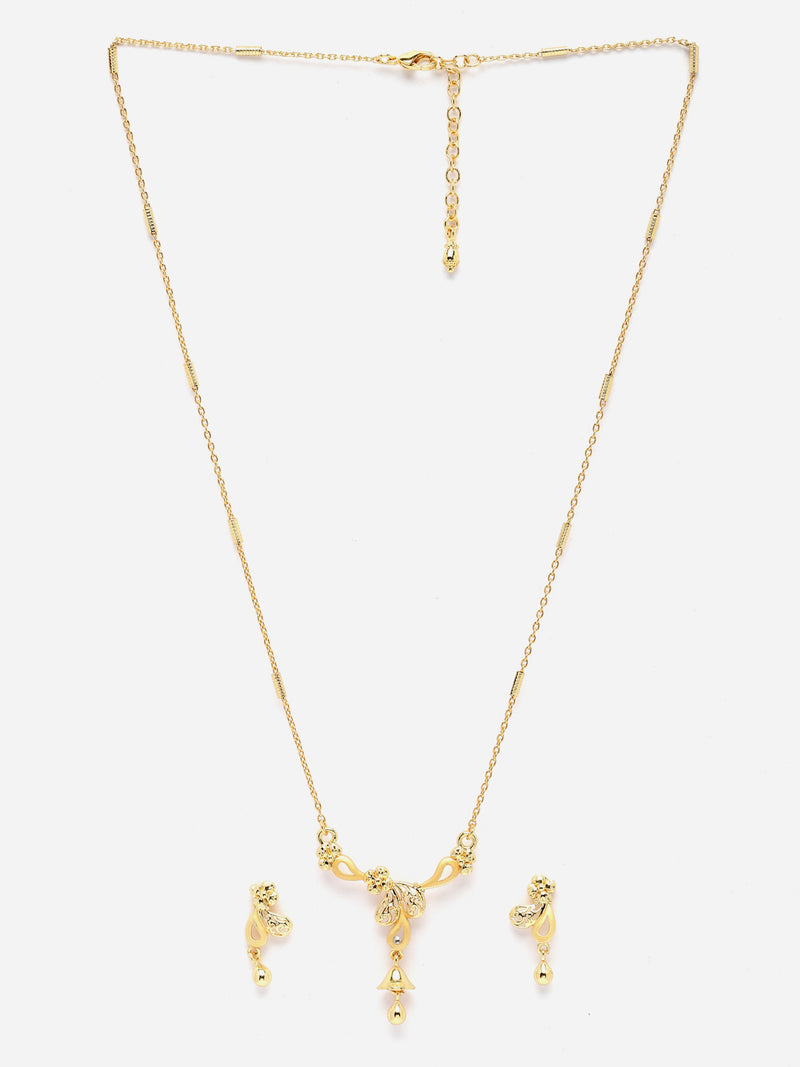 Gold-Plated Floral & Paisley Shape Mangalsutra with Earrings