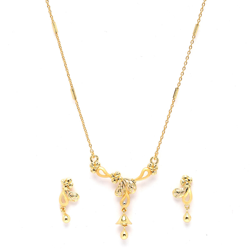 Gold-Plated Reticulated Leafy Design Mangalsutra with Earrings
