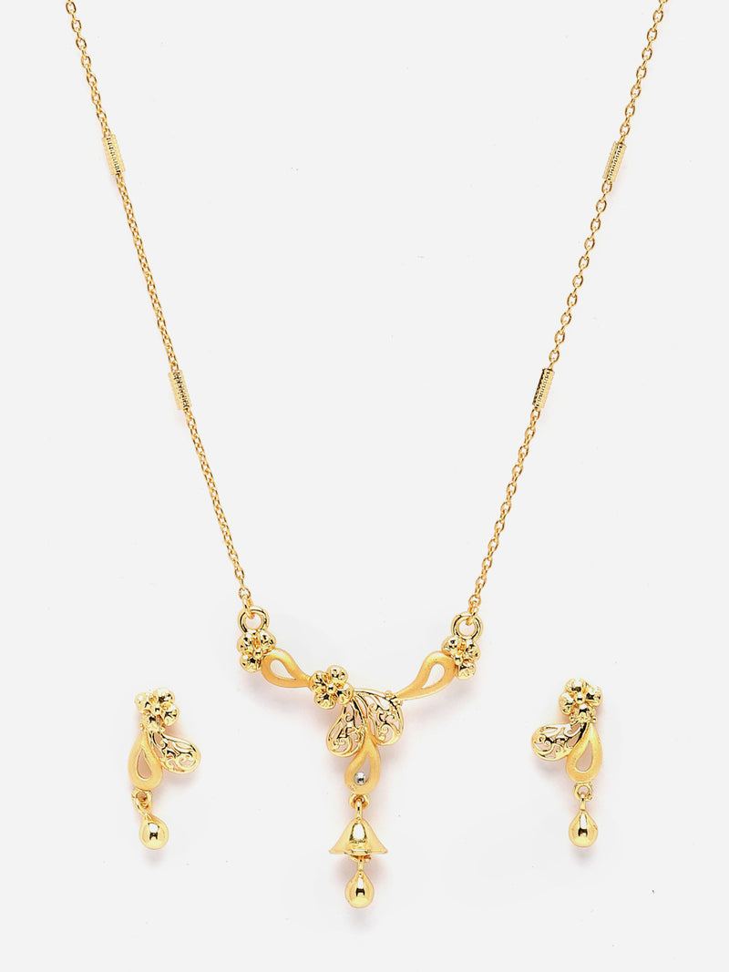 Gold-Plated Floral & Paisley Shape Mangalsutra with Earrings