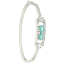 Rhodium-Plated Silver Toned Sea Green American Diamond Studded Kada Bracelet
