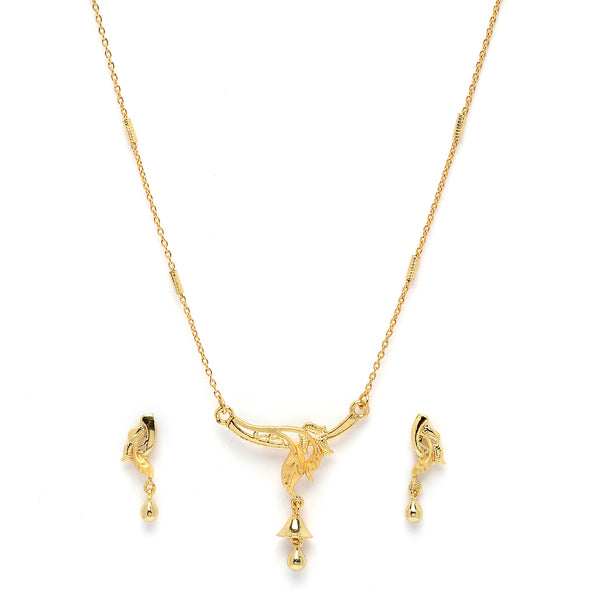 Gold-Plated Flower Shape Mangalsutra with Earrings