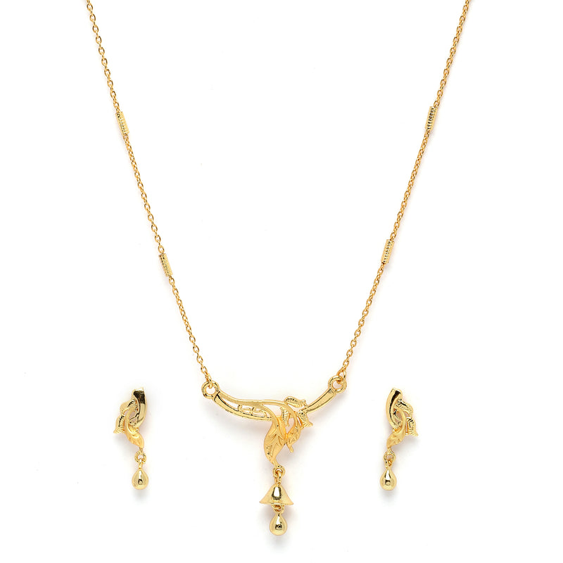 Gold-Plated Flower Shape Mangalsutra with Earrings