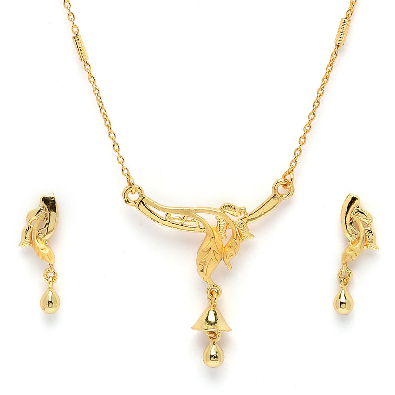 Gold-Plated Flower Shape Mangalsutra with Earrings