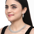 Rhodium-Plated Sea Green American Diamonds Studded Voguish Necklace & Earrings Jewellery Set