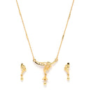 Gold-Plated Leafy Design Mangalsutra with Earrings