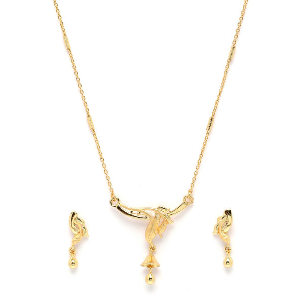 Gold-Plated Leafy Design Mangalsutra with Earrings