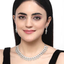 Rhodium-Plated Sea Green American Diamonds Studded Voguish Necklace & Earrings Jewellery Set